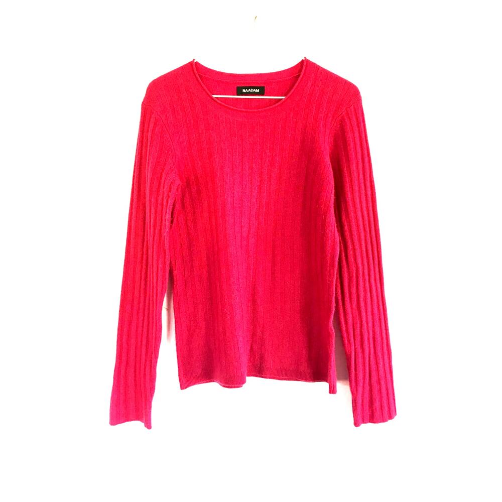 NAADAM Raspberry Pink Cashmere Ribbed Crew Neck Sweater Medium - Picture 6 of 8